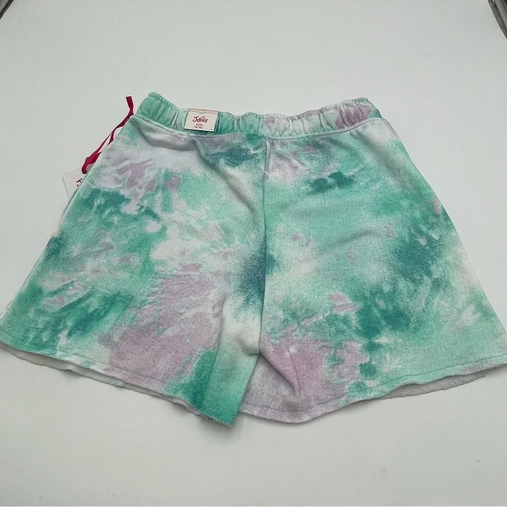 Justice Girls Shorts Size 10 Dolphin Blue Green Tye Die Peace Love Knit